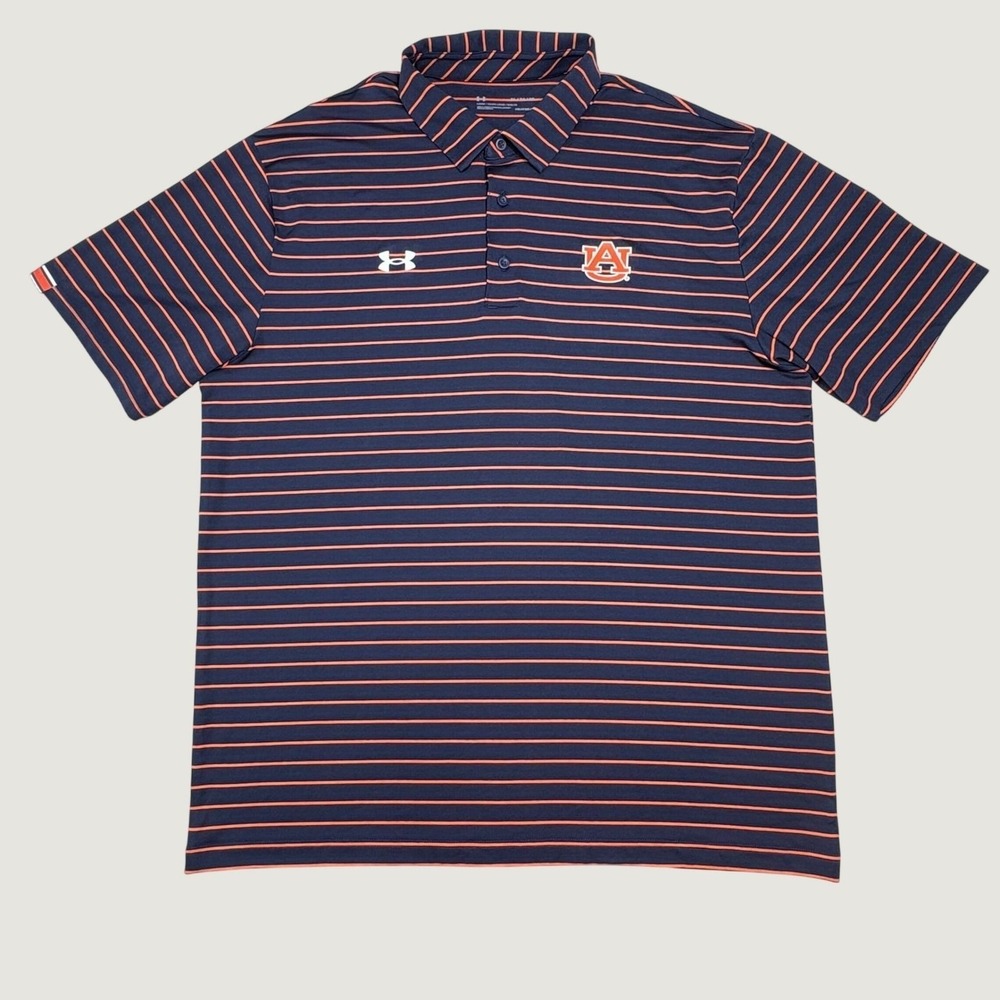 Auburn Tigers Under Armour Polo Mens XL HeatGear Navy Orange Striped Golf Shirt